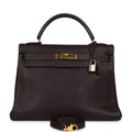 Vintage Kelly Retourne 32 Marron Fonce Fjord Gold Hardware