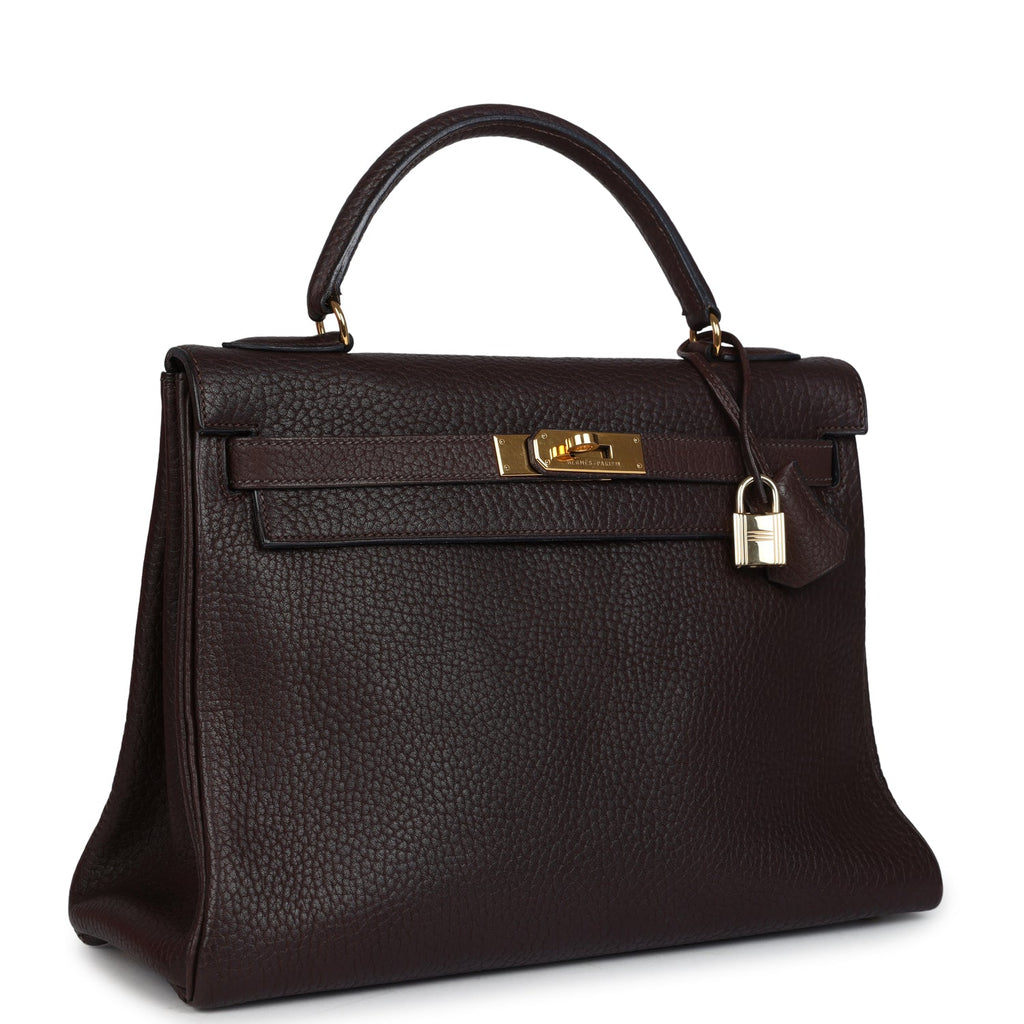 Vintage Kelly Retourne 32 Marron Fonce Fjord Gold Hardware