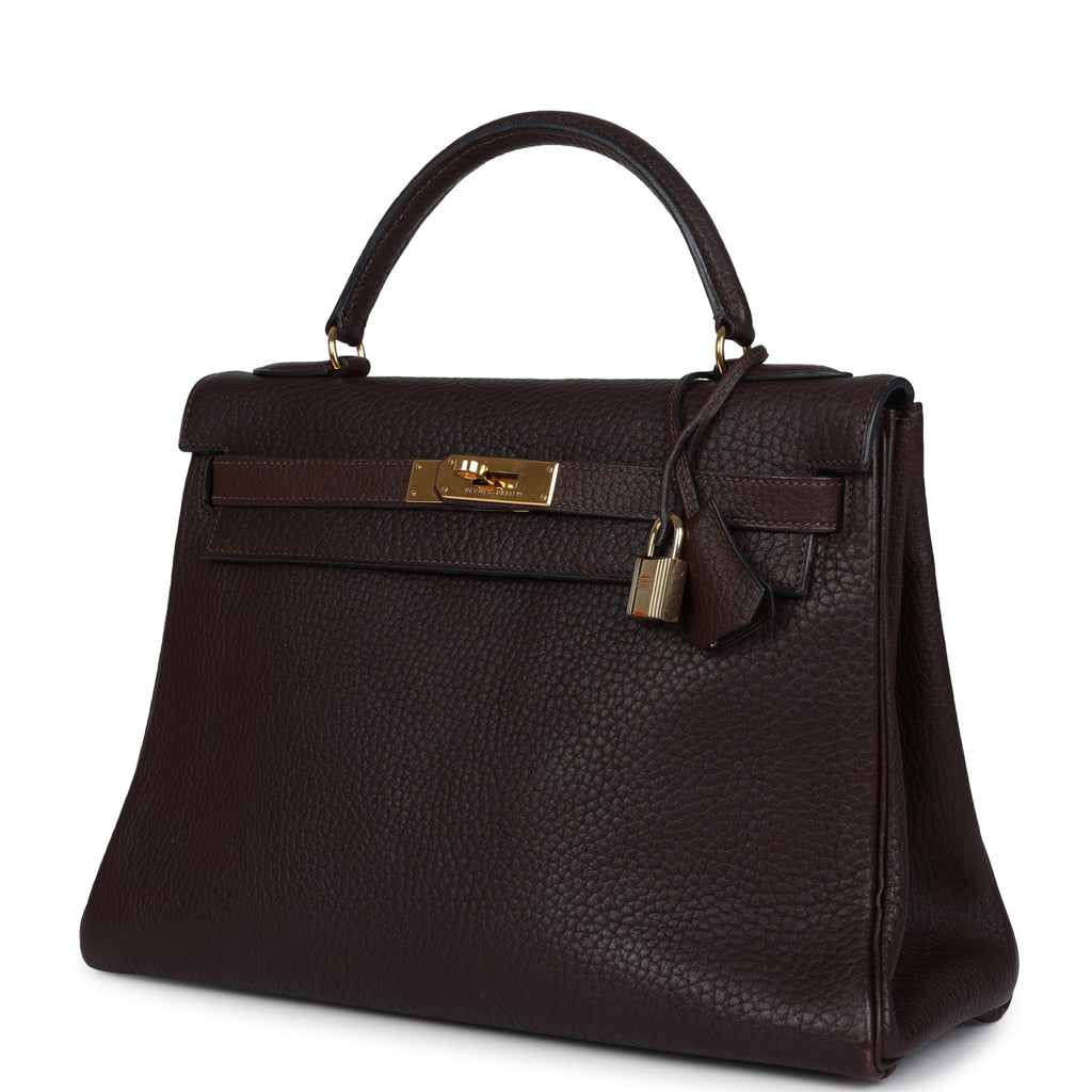 Vintage Kelly Retourne 32 Marron Fonce Fjord Gold Hardware