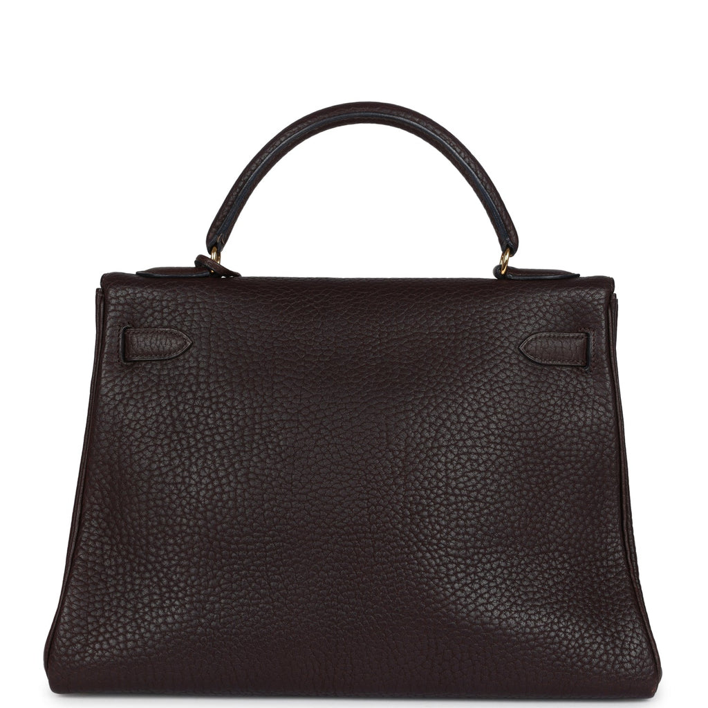 Vintage Kelly Retourne 32 Marron Fonce Fjord Gold Hardware