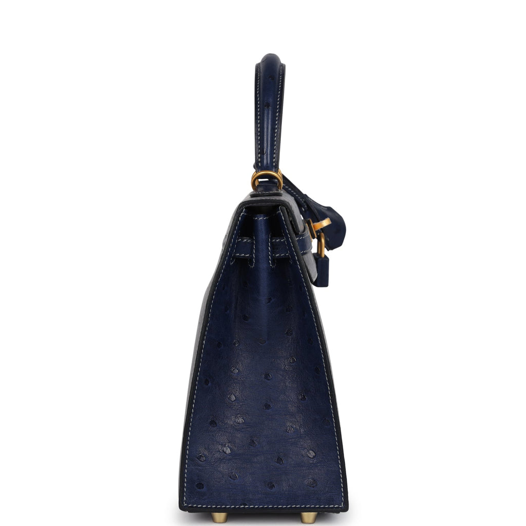 Special Order (HSS) Kelly Sellier 25 Gris Agate and Bleu Iris Ostrich Brushed Gold Hardware