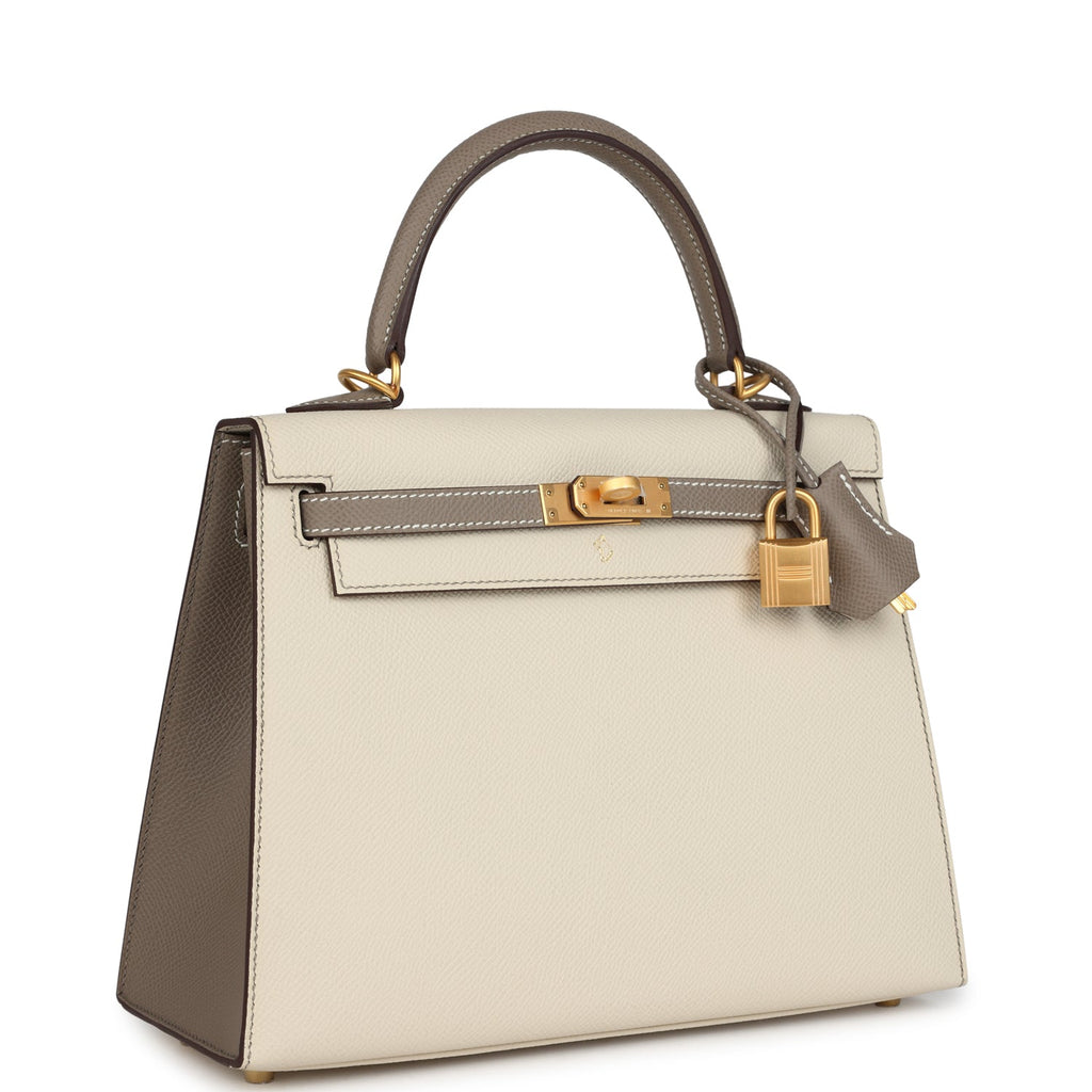 Special Order (HSS) Kelly Sellier 25 Craie and Gris Asphalte Epsom Brushed Gold Hardware