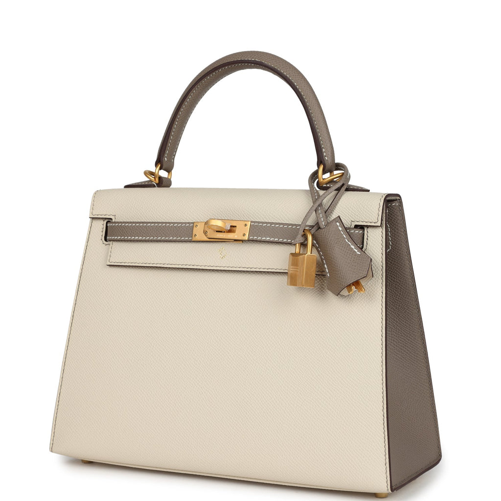 Special Order (HSS) Kelly Sellier 25 Craie and Gris Asphalte Epsom Brushed Gold Hardware