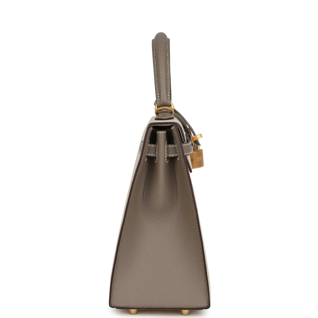 Special Order (HSS) Kelly Sellier 25 Craie and Gris Asphalte Epsom Brushed Gold Hardware