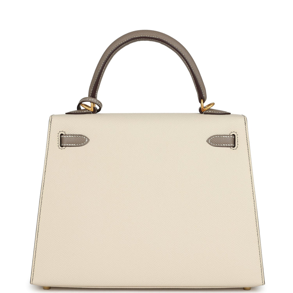 Special Order (HSS) Kelly Sellier 25 Craie and Gris Asphalte Epsom Brushed Gold Hardware