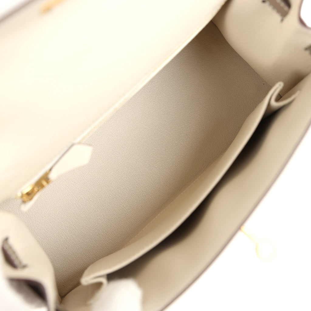 Special Order (HSS) Kelly Sellier 25 Craie and Gris Asphalte Epsom Brushed Gold Hardware