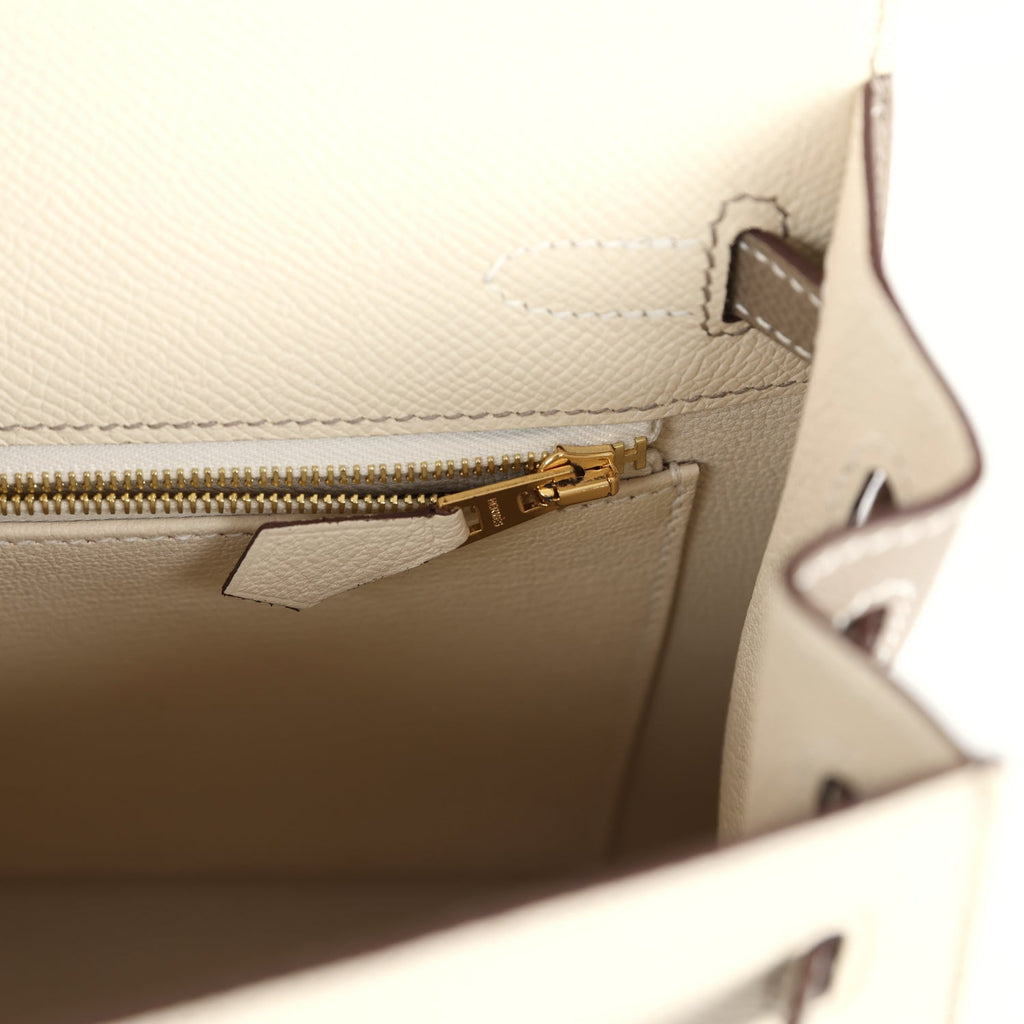 Special Order (HSS) Kelly Sellier 25 Craie and Gris Asphalte Epsom Brushed Gold Hardware
