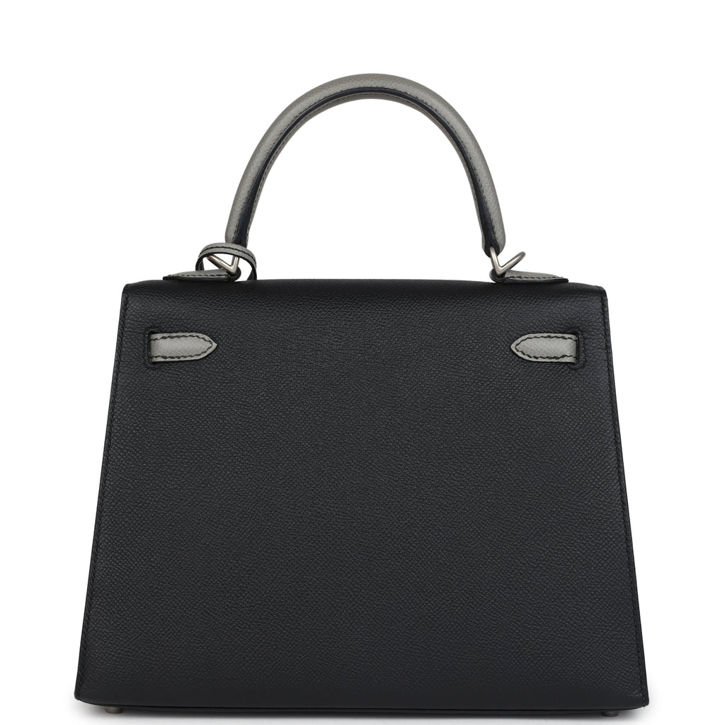 Special Order (HSS) Kelly Sellier 25 Black and Gris Mouette Epsom Brushed Gold Hardware