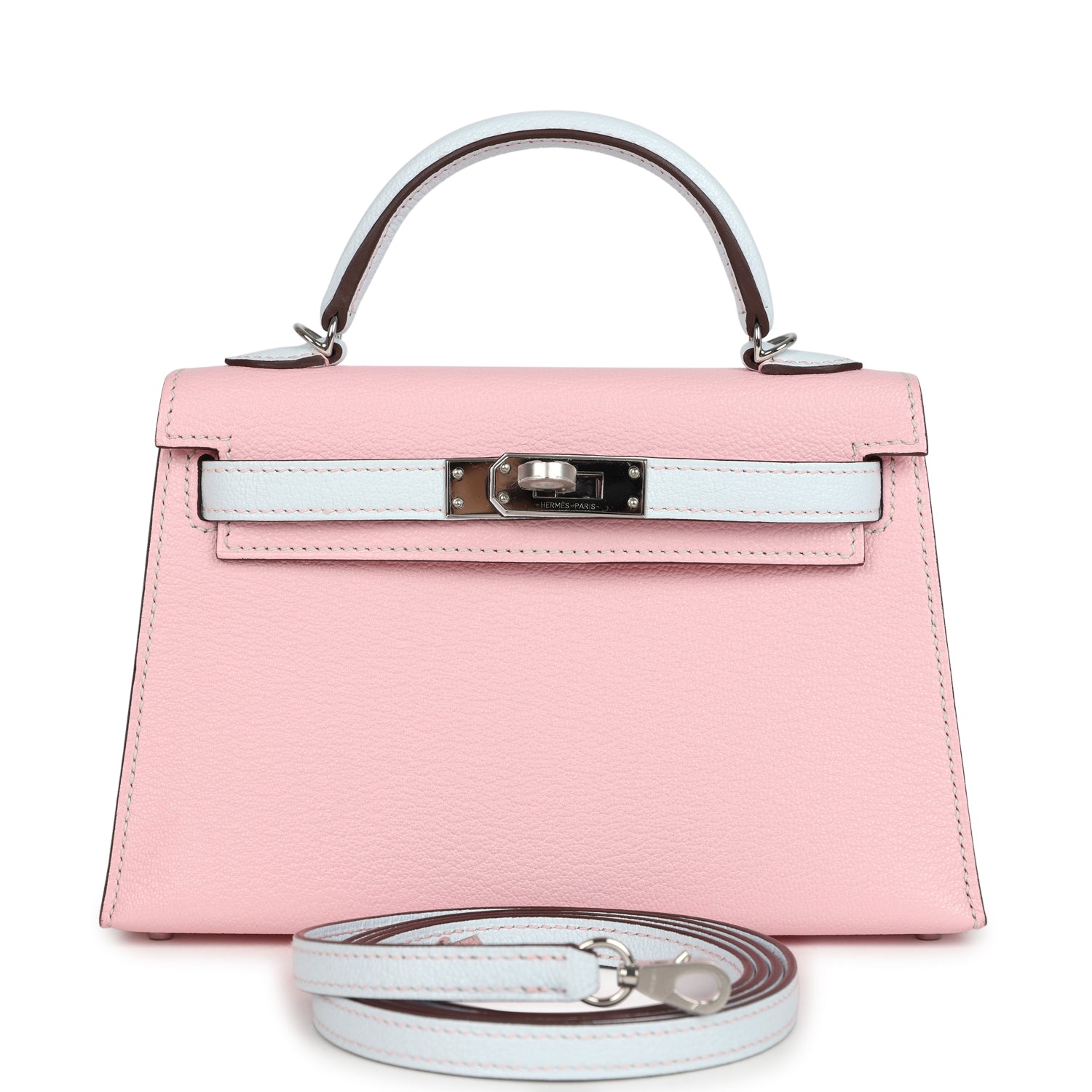 Special Order (HSS) Kelly Sellier 20 Rose Sakura and Bleu Brume Chevre Palladium Hardware