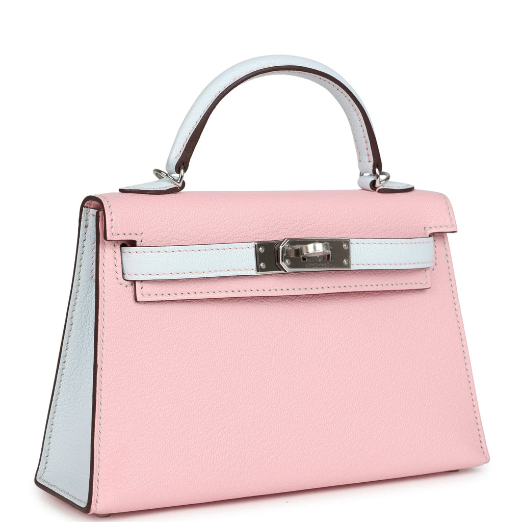 Special Order (HSS) Kelly Sellier 20 Rose Sakura and Bleu Brume Chevre Palladium Hardware