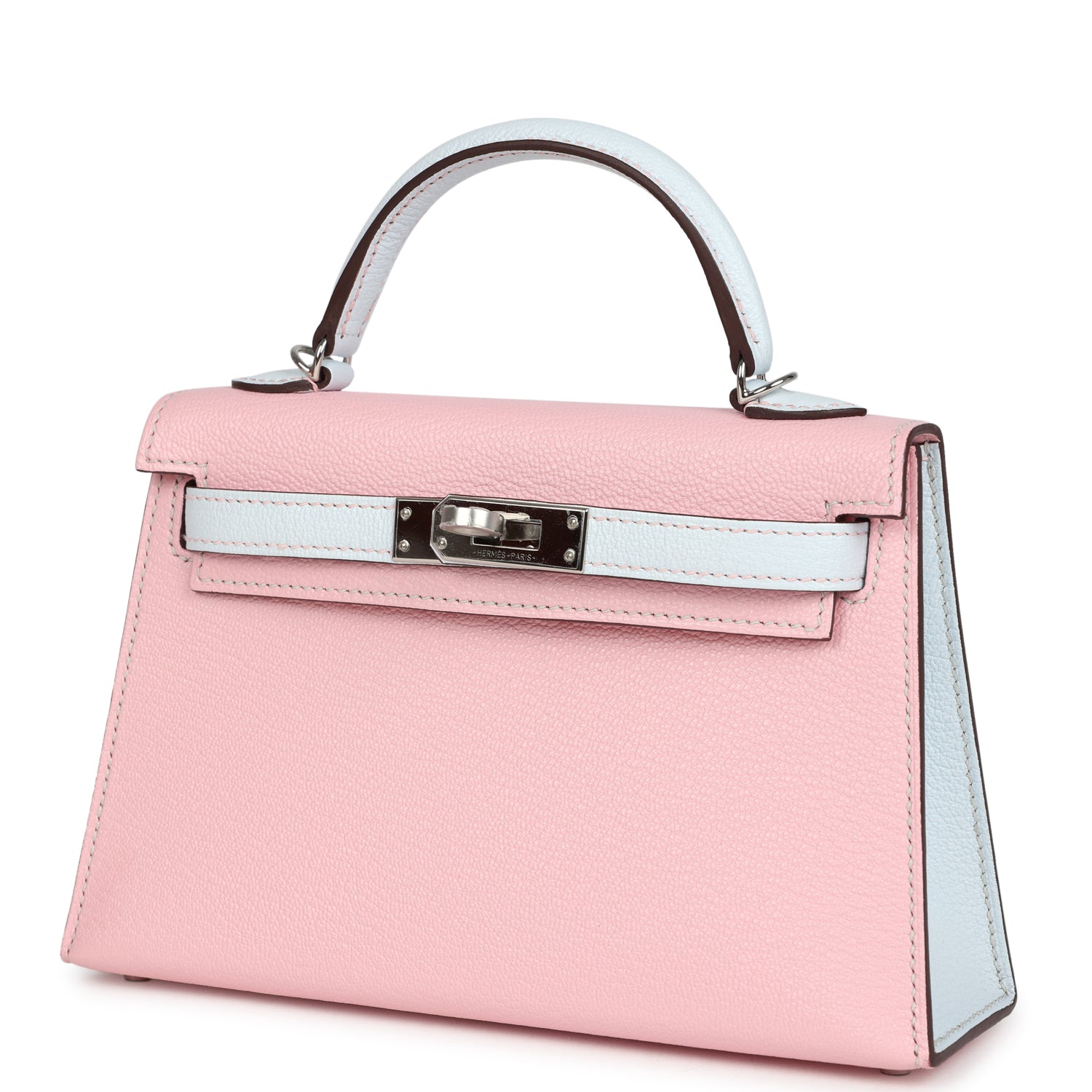 Special Order (HSS) Kelly Sellier 20 Rose Sakura and Bleu Brume Chevre Palladium Hardware
