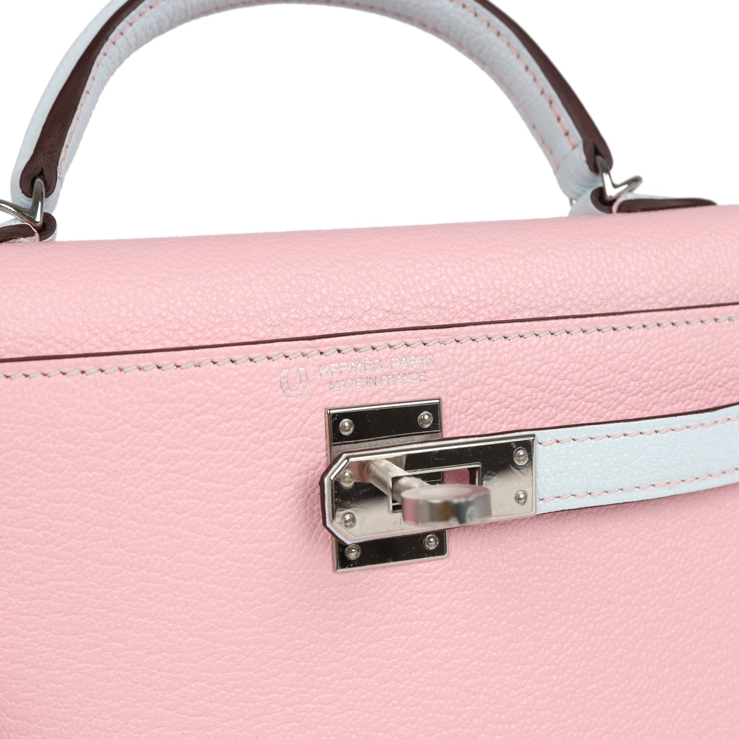 Special Order (HSS) Kelly Sellier 20 Rose Sakura and Bleu Brume Chevre Palladium Hardware