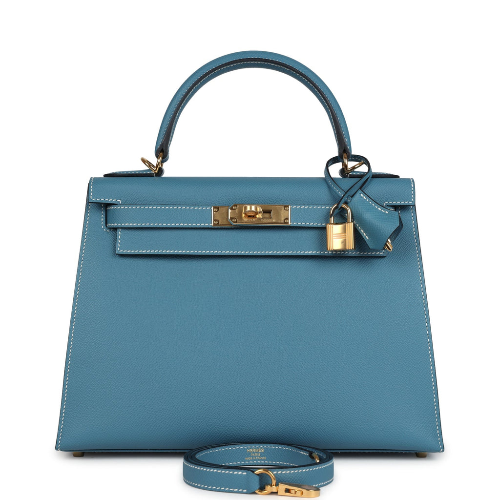 Kelly Sellier 28 Blue Jean Epsom Gold Hardware