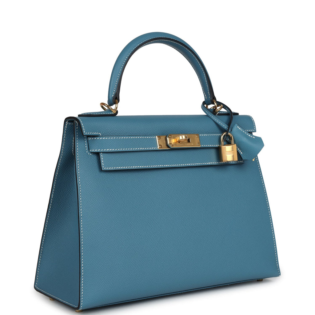 Kelly Sellier 28 Blue Jean Epsom Gold Hardware