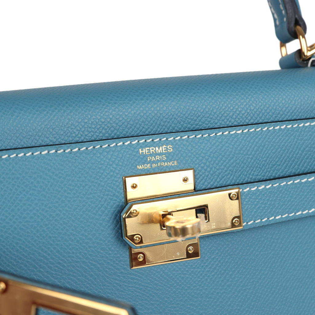 Kelly Sellier 28 Blue Jean Epsom Gold Hardware