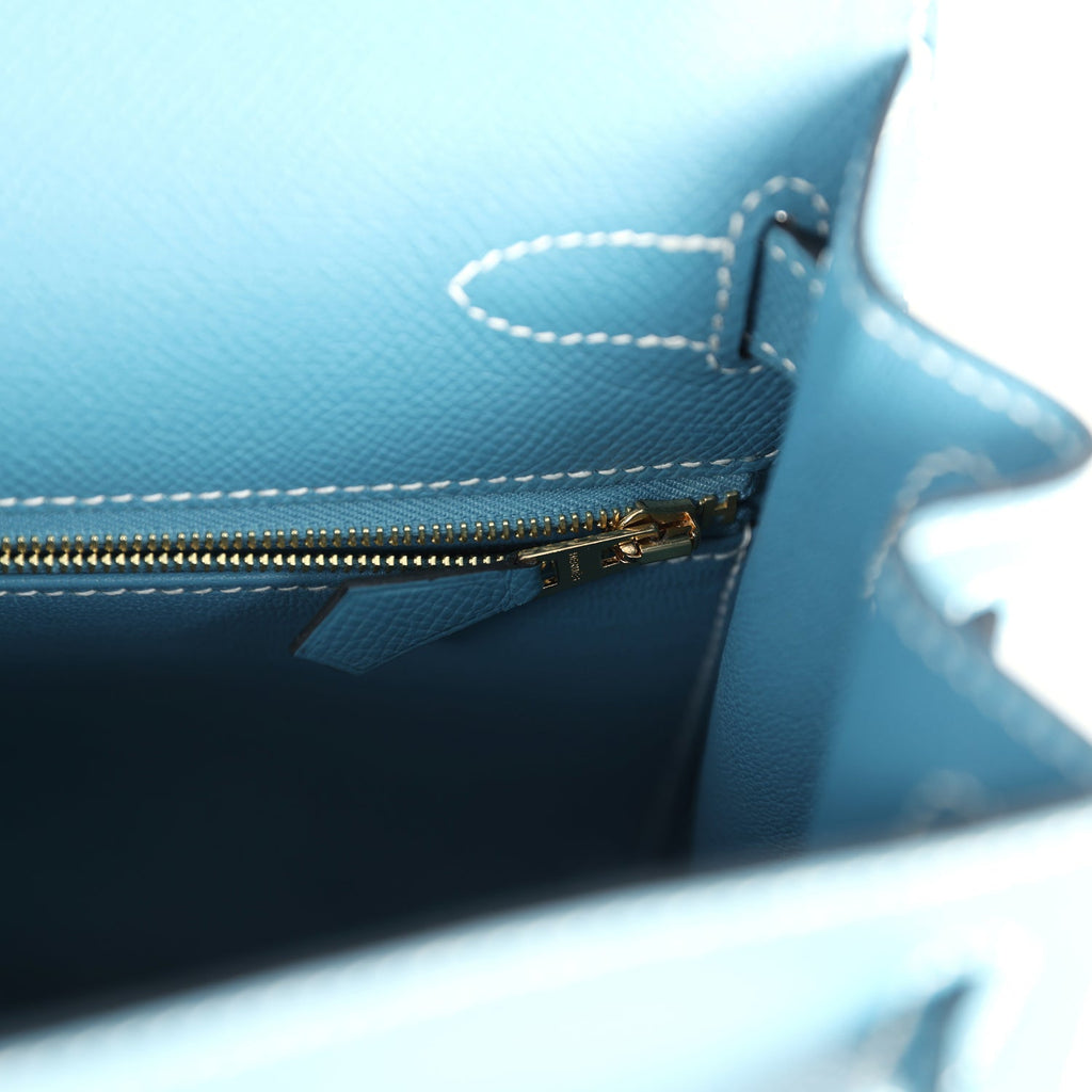 Kelly Sellier 28 Blue Jean Epsom Gold Hardware