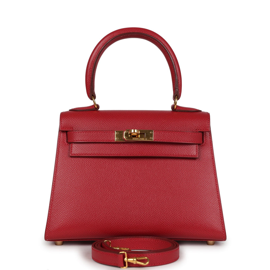 Vintage Kelly Sellier 20 Rouge Vif Courchevel Gold Hardware