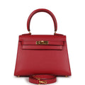 Vintage Kelly Sellier 20 Rouge Vif Courchevel Gold Hardware