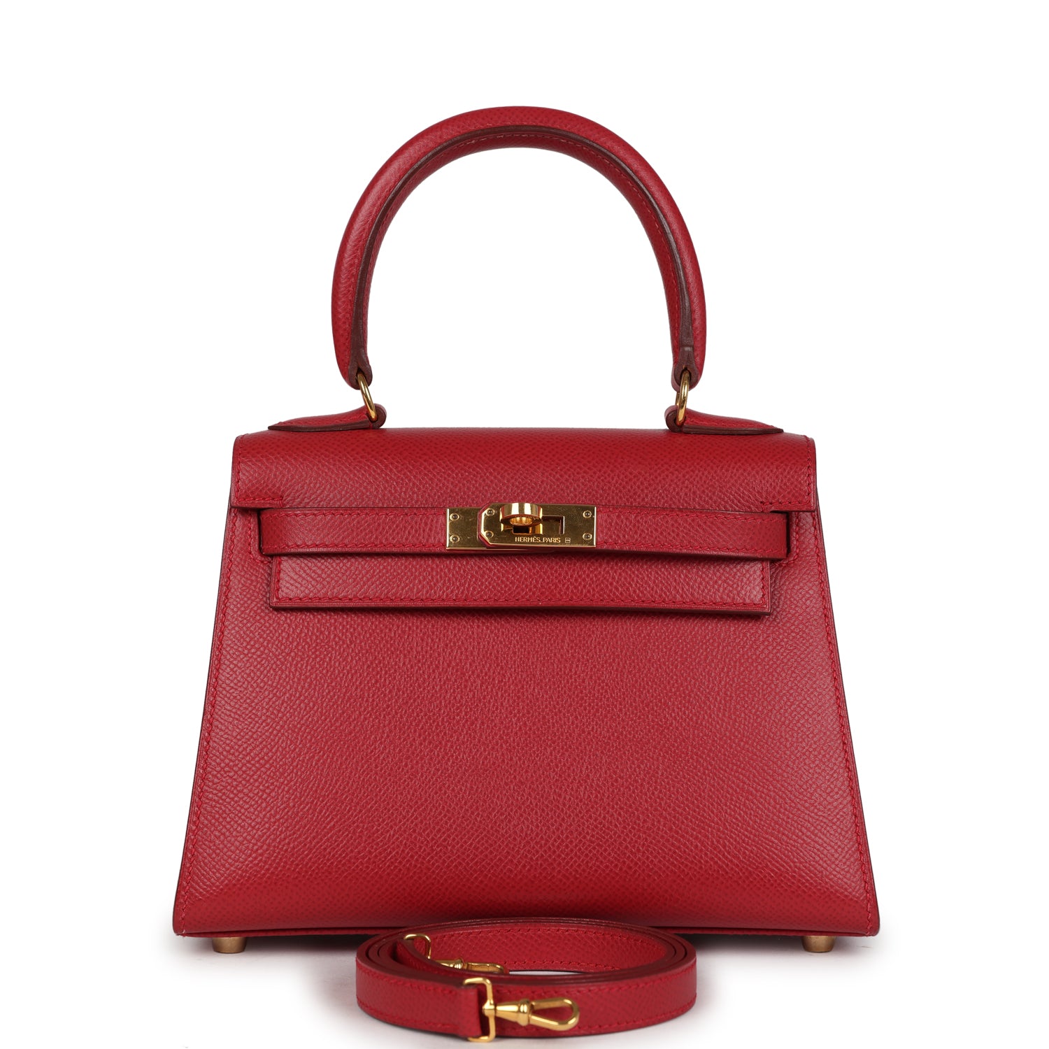 Vintage Kelly Sellier 20 Rouge Vif Courchevel Gold Hardware