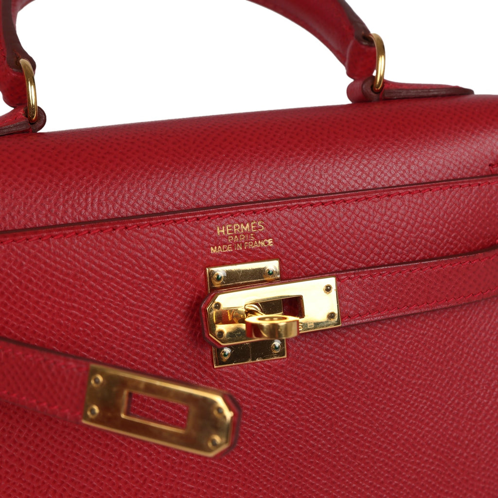 Vintage Kelly Sellier 20 Rouge Vif Courchevel Gold Hardware