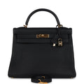 Vintage Kelly Retourne 32 Black Fjord Gold Hardware