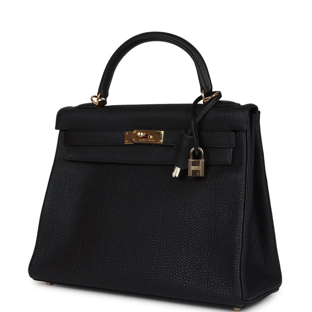 Vintage Kelly Retourne 32 Black Fjord Gold Hardware