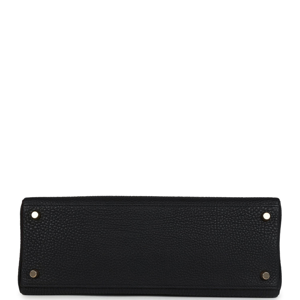 Vintage Kelly Retourne 32 Black Fjord Gold Hardware