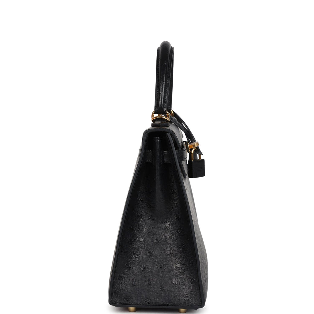 Kelly Sellier 25 Black Ostrich Gold Hardware