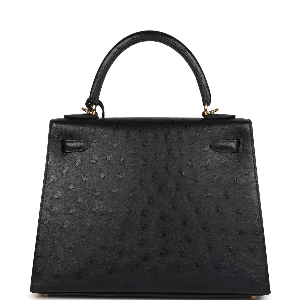 Kelly Sellier 25 Black Ostrich Gold Hardware