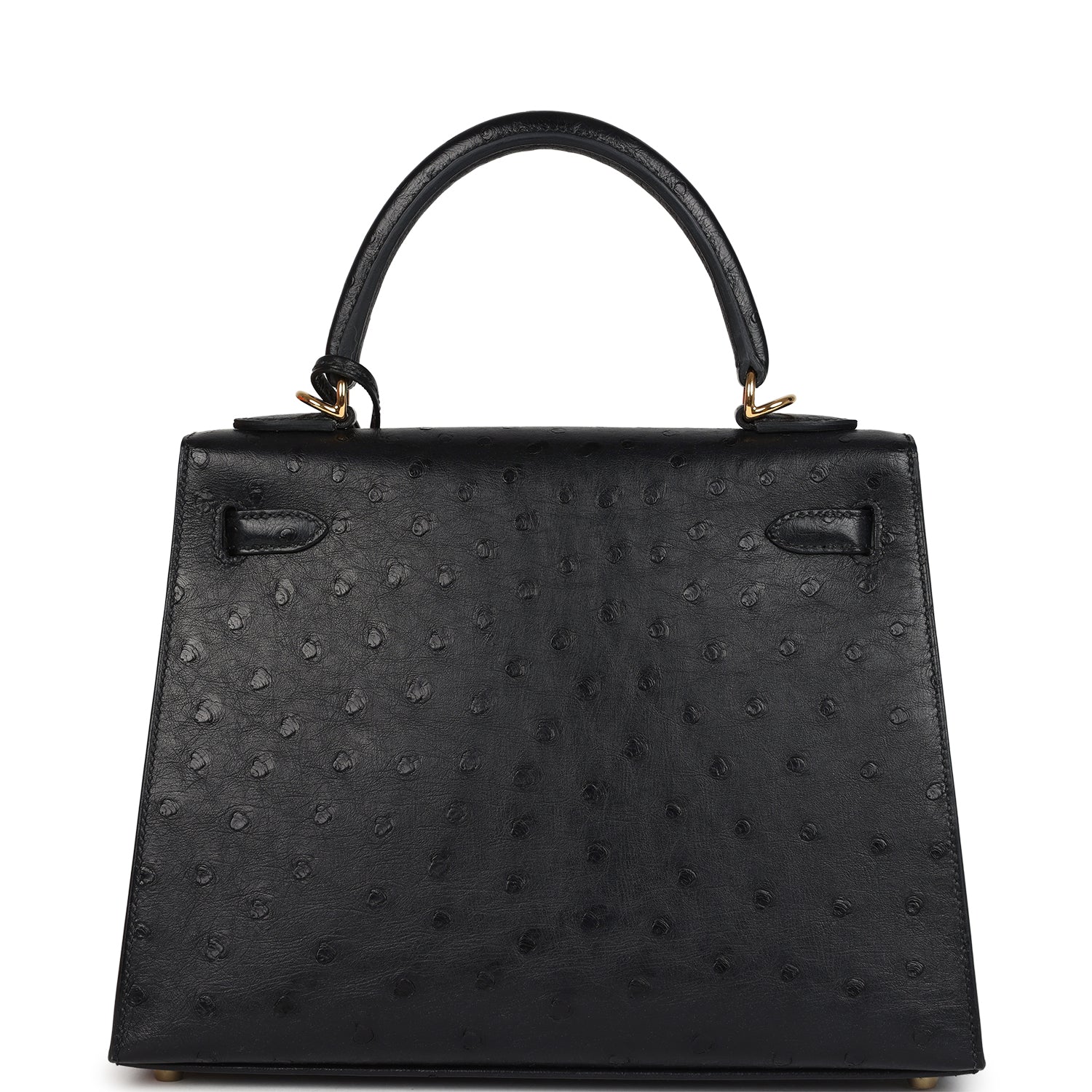 Kelly Sellier 25 Black Ostrich Gold Hardware