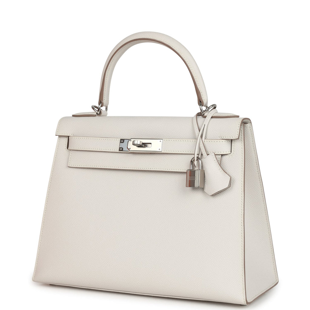 Kelly Sellier 28 Gris Pale Epsom Palladium Hardware