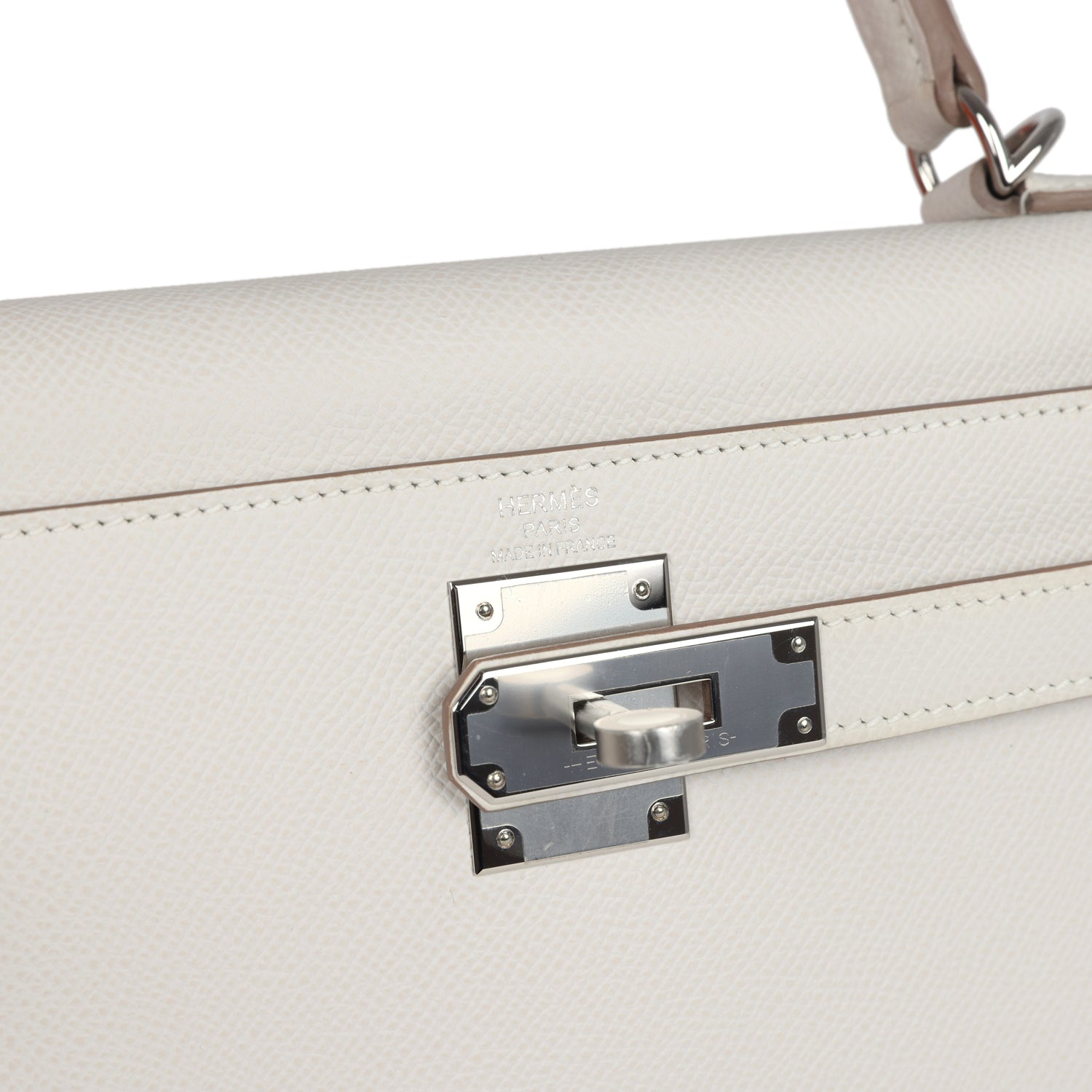 Kelly Sellier 28 Gris Pale Epsom Palladium Hardware