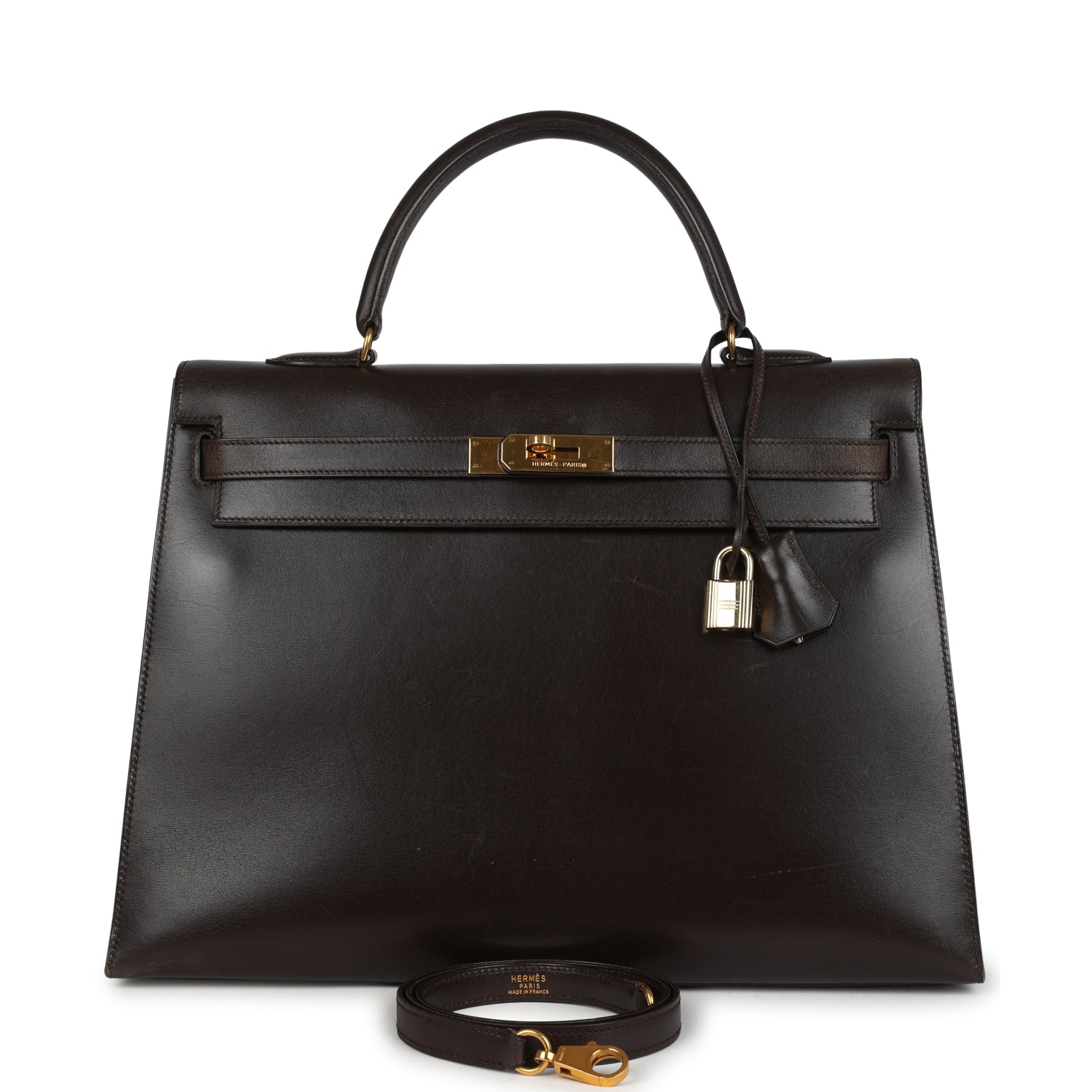 Vintage Kelly Sellier 35 Marron Fonce Box Gold Hardware