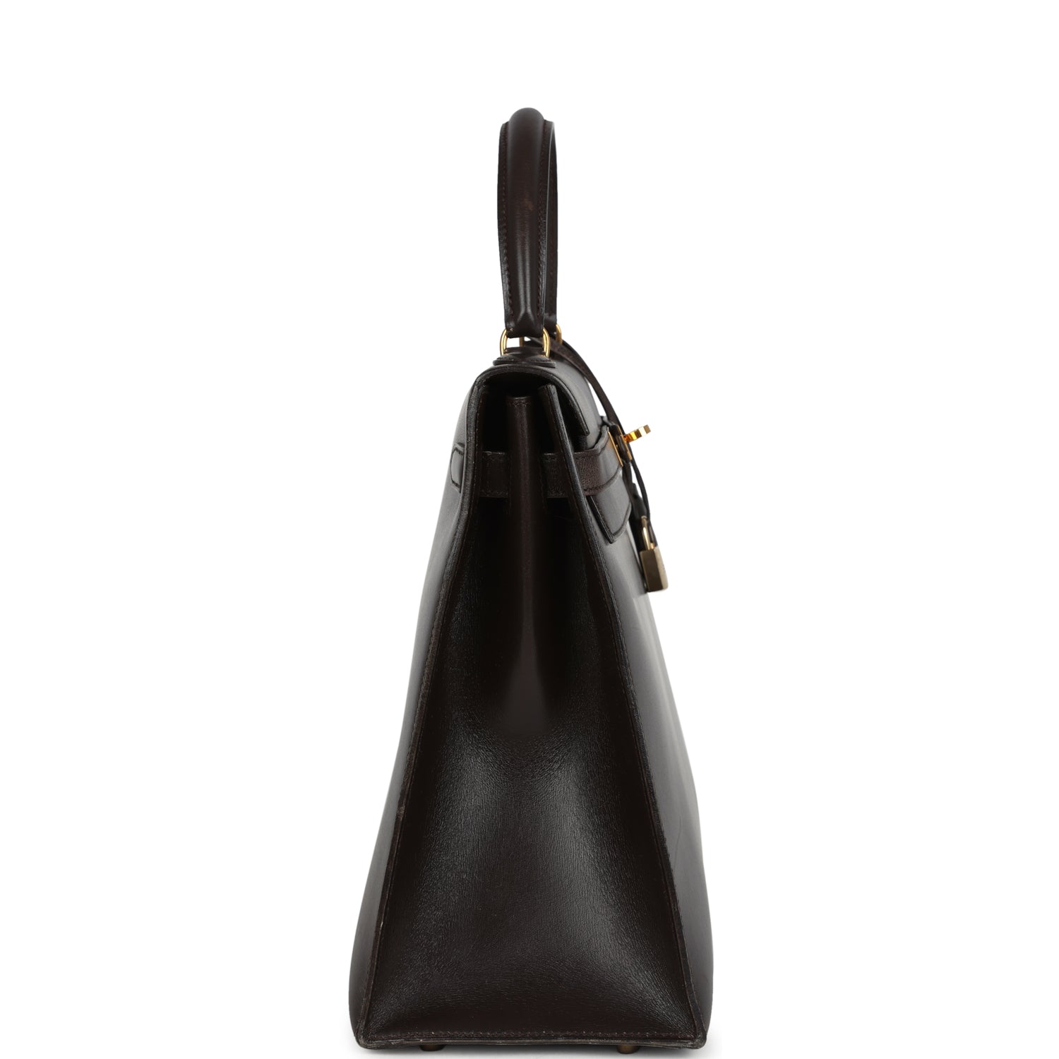 Vintage Kelly Sellier 35 Marron Fonce Box Gold Hardware