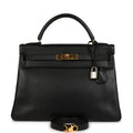 Vintage Kelly Retourne 32 Black Ardennes Gold Hardware