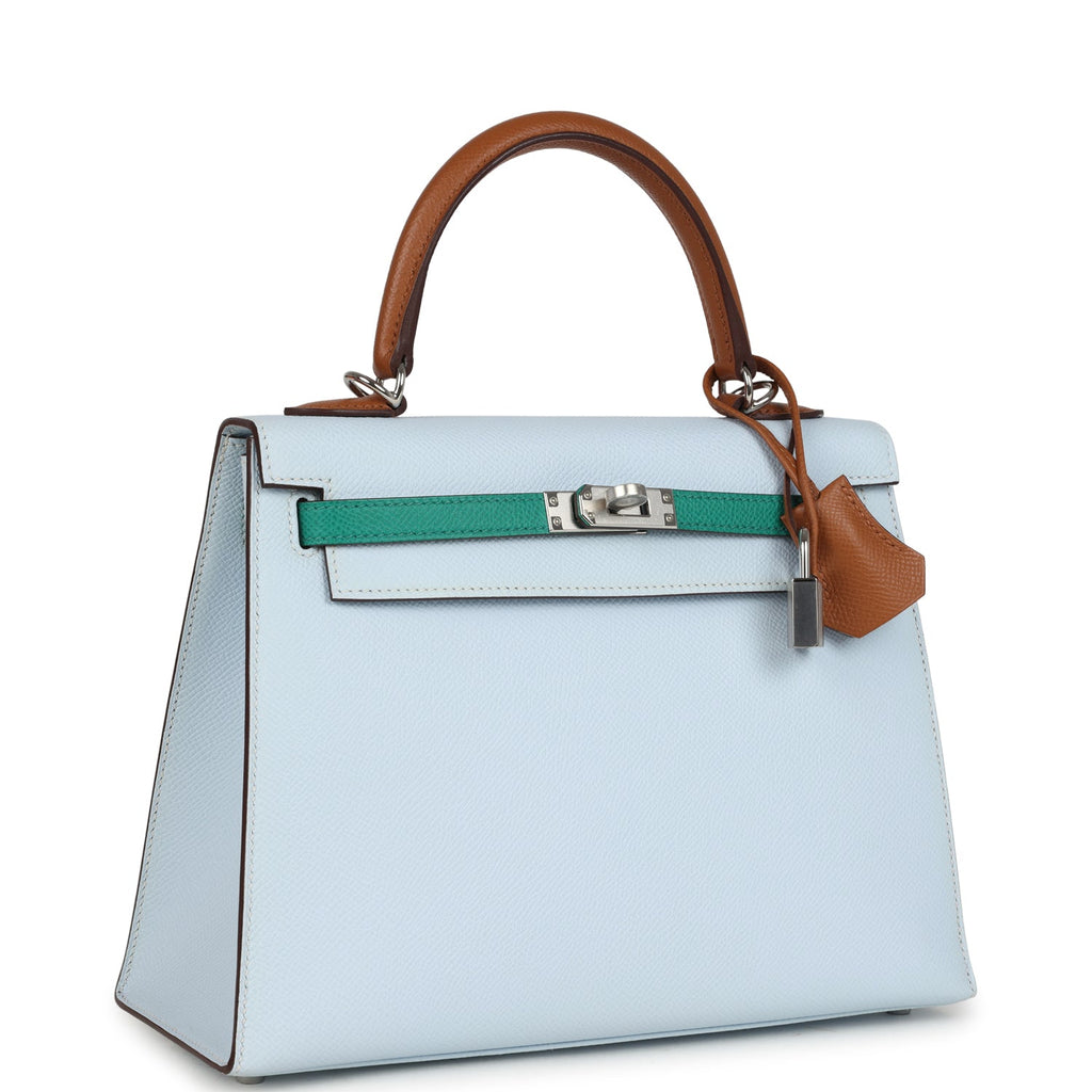 Kelly Sellier 25 Tri-Color Bleu Brume, Gold and Vert Jade Epsom Epsom Palladium Hardware