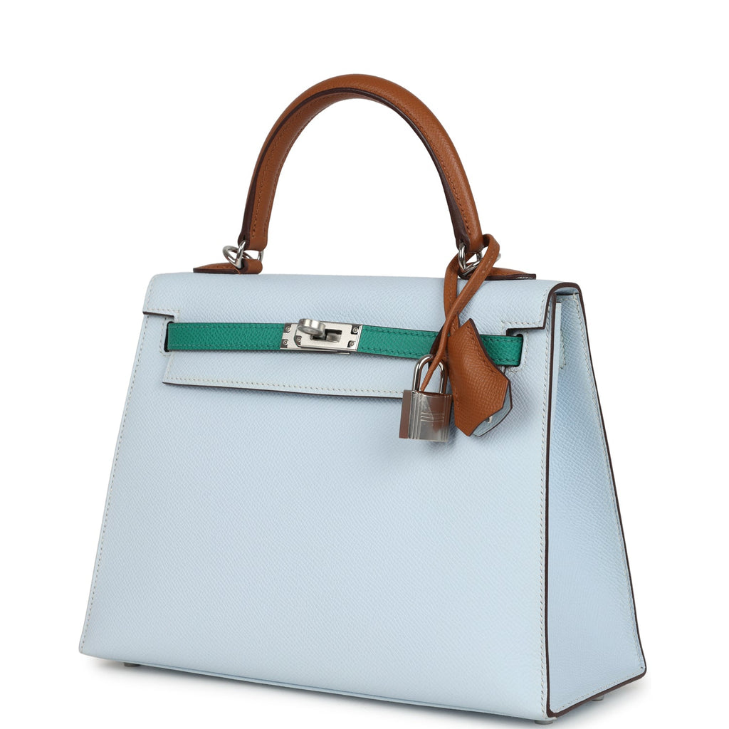 Kelly Sellier 25 Tri-Color Bleu Brume, Gold and Vert Jade Epsom Epsom Palladium Hardware