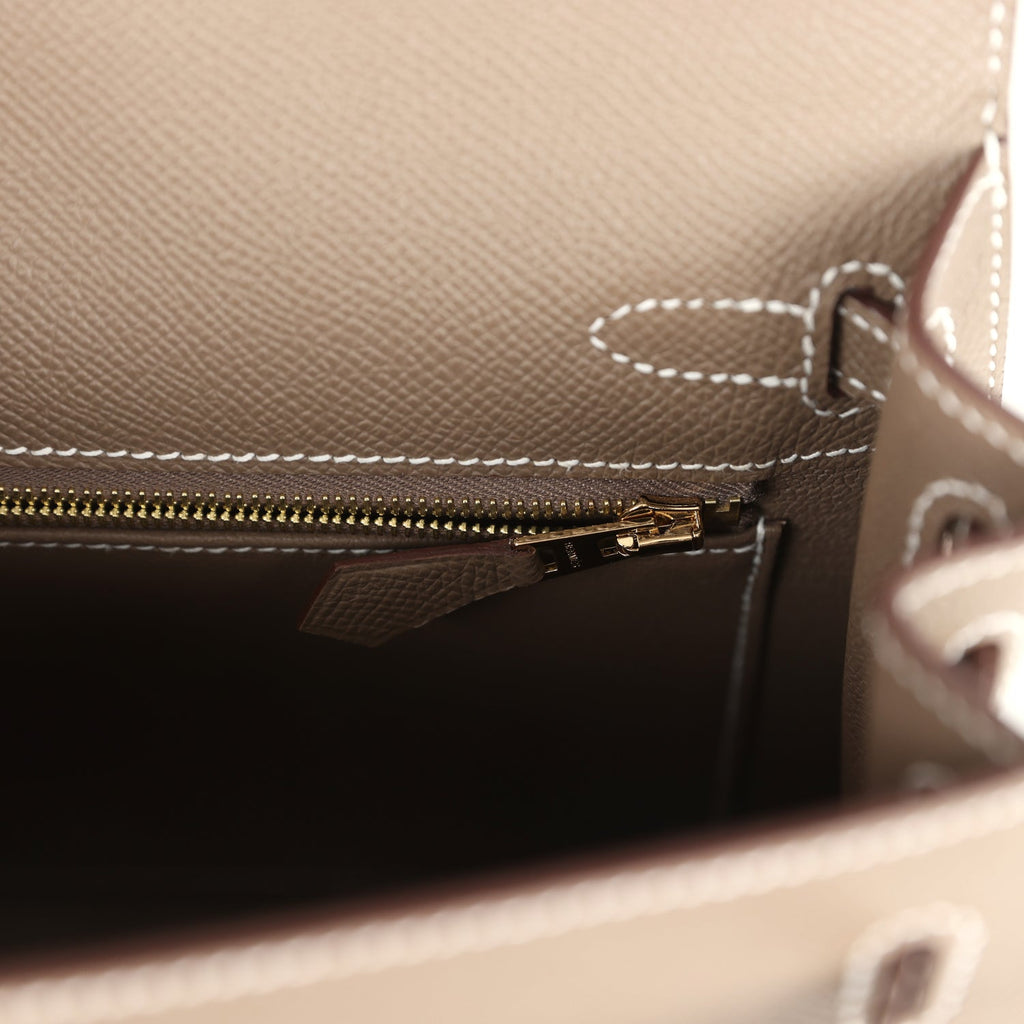 Kelly Sellier 25 Etoupe Epsom Gold Hardware
