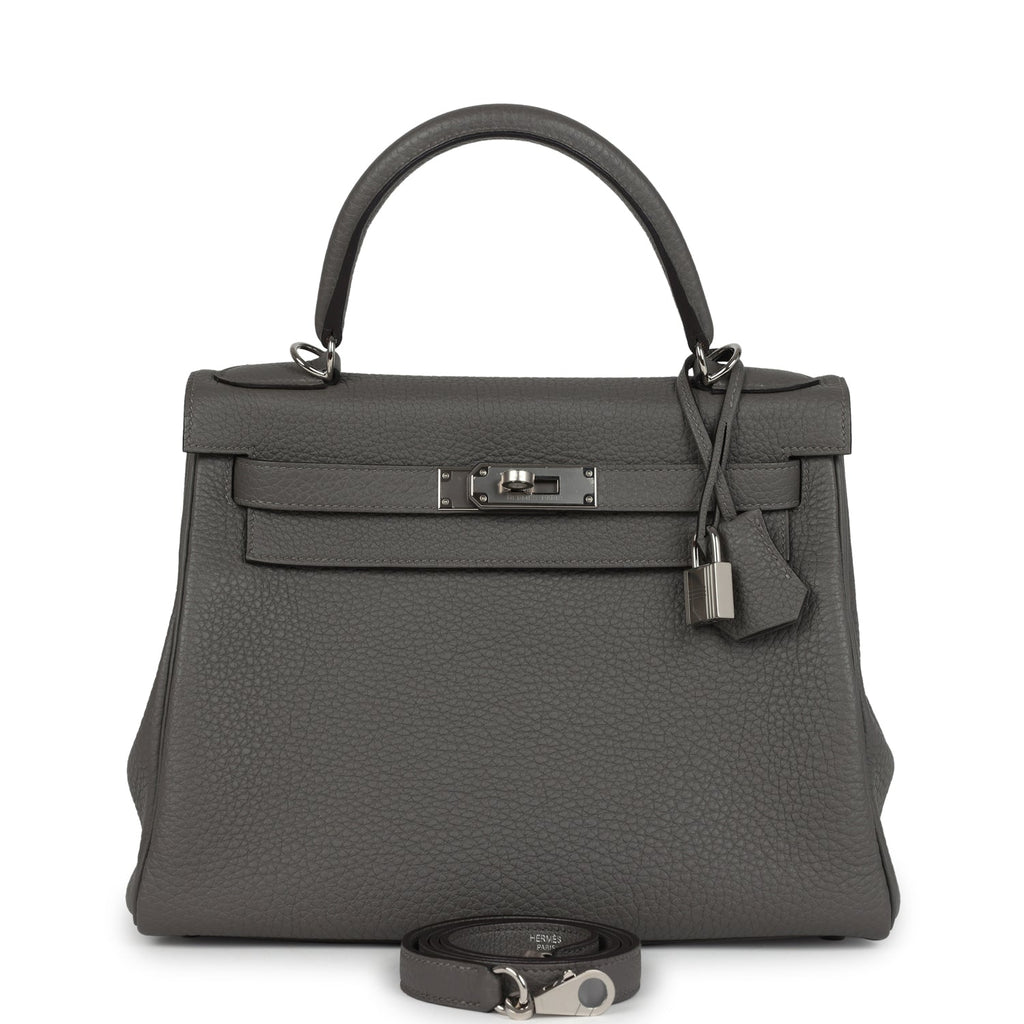 Kelly Retourne 28 Gris Meyer Clemence Palladium Hardware