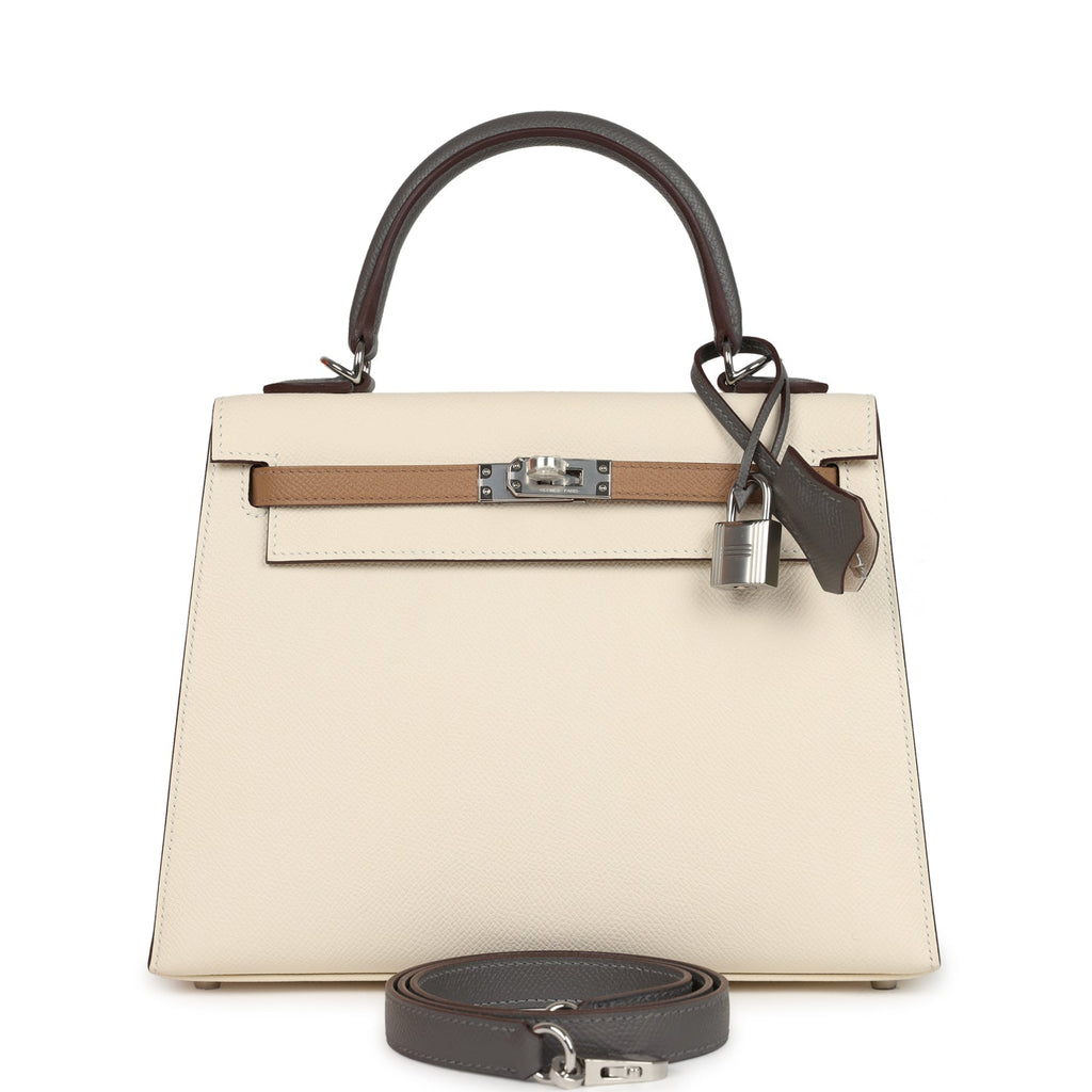 Kelly Sellier 25 Tri-Color Nata, Gris Meyer and Chai Epsom Palladium Hardware