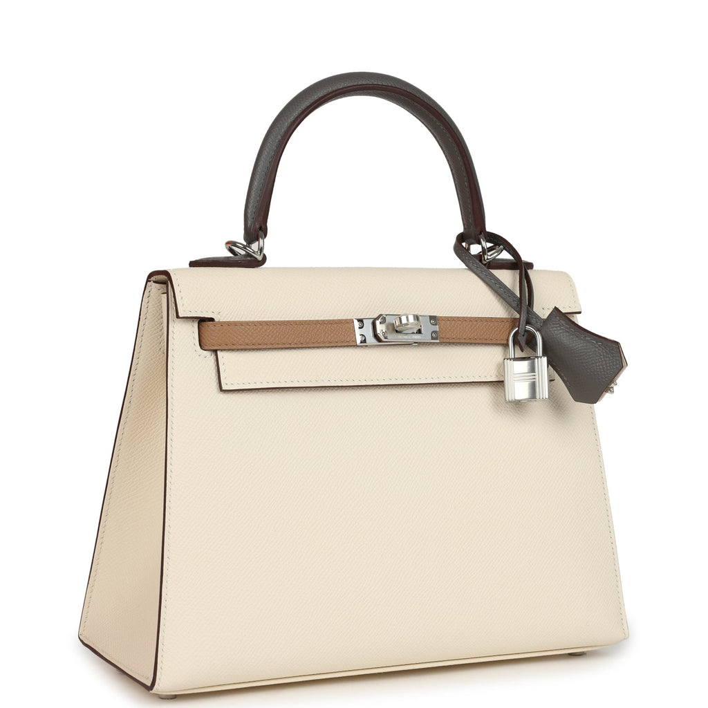 Kelly Sellier 25 Tri-Color Nata, Gris Meyer and Chai Epsom Palladium Hardware
