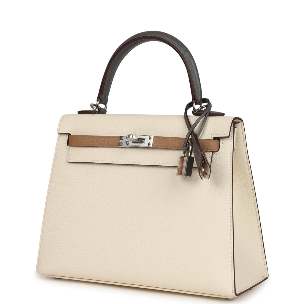 Kelly Sellier 25 Tri-Color Nata, Gris Meyer and Chai Epsom Palladium Hardware
