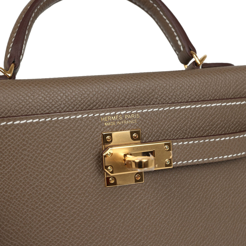 Kelly Sellier 20 Etoupe Epsom Gold Hardware
