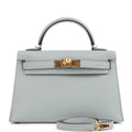 Kelly Sellier 20 Bleu Glacier Epsom Gold Hardware
