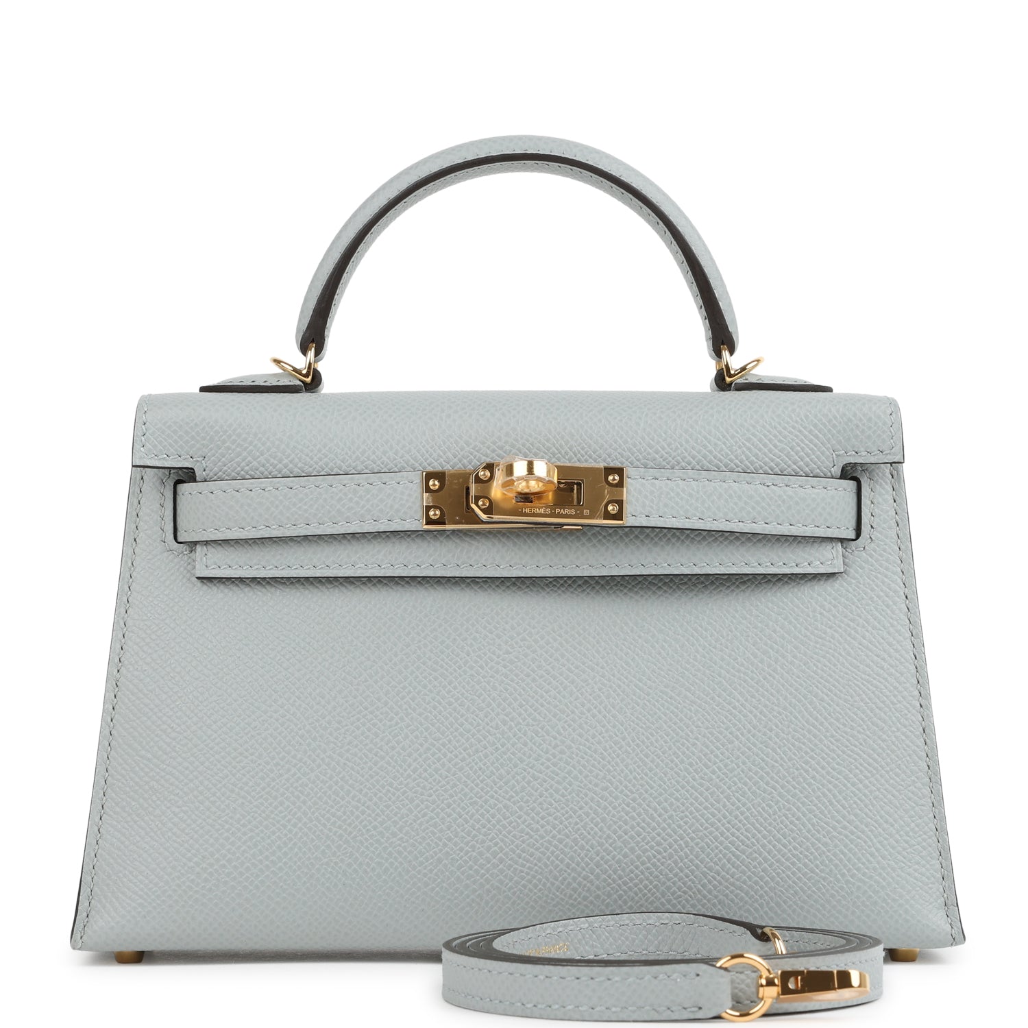 Kelly Sellier 20 Bleu Glacier Epsom Gold Hardware