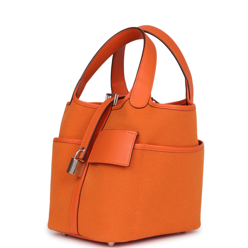 Picotin Cargo 18 Orange Swift and Toile Canvas Palladium Hardware