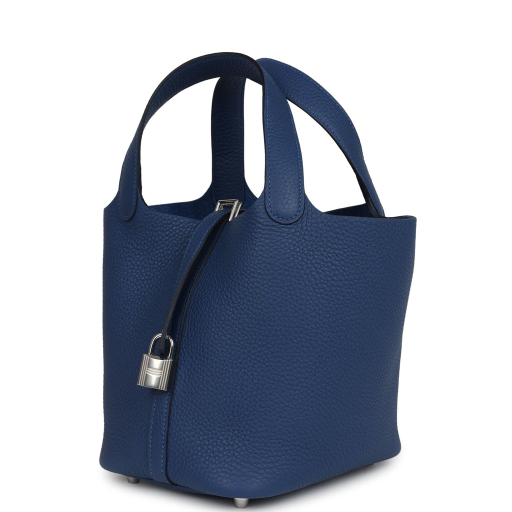 Picotin Lock 18 Bleu Tie Clemence Palladium Hardware