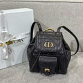 Luxury Black Leather Mini Backpack with Gold Buckle