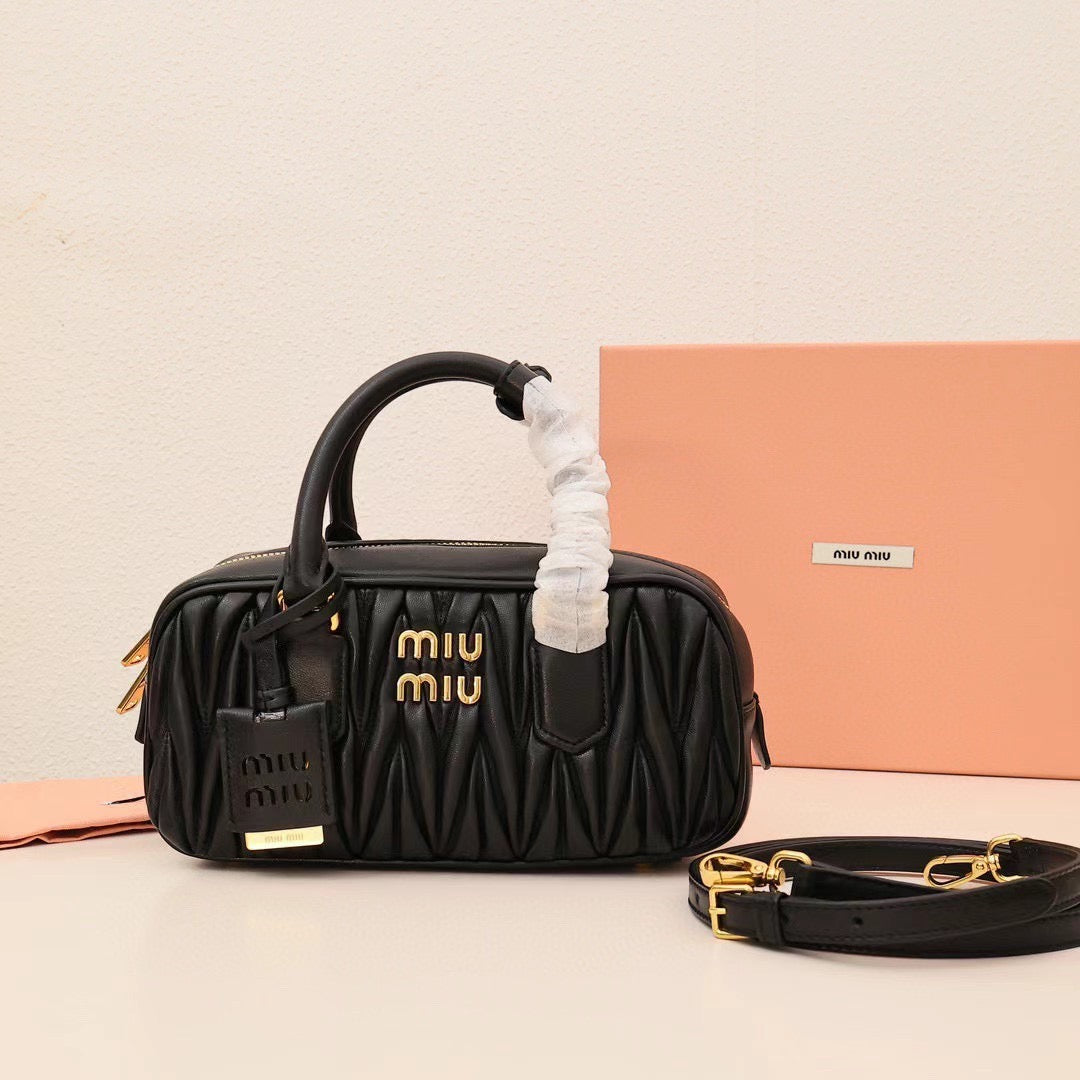 Quilted Leather Handbag with Logo Tag