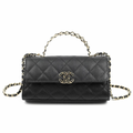 Top Handle Clutch with Chain Black Caviar Light Gold Hardware 23P